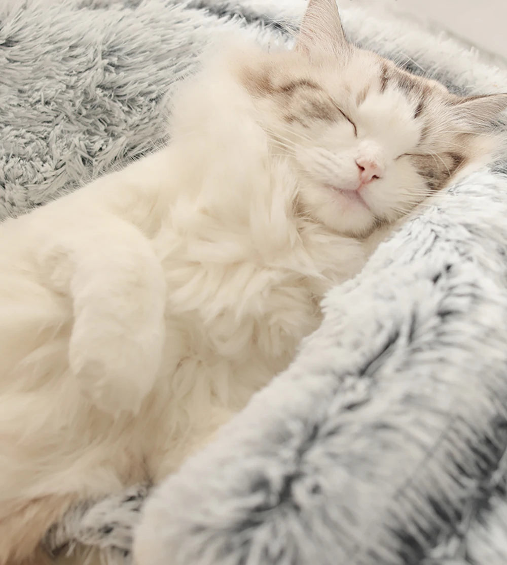 Soft Faux Fur Donut Calming Anti-Anxiety Pet Bed