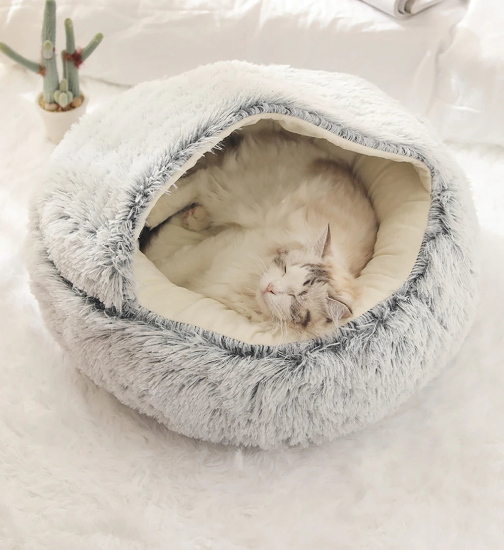 Soft Faux Fur Donut Calming Anti-Anxiety Pet Bed