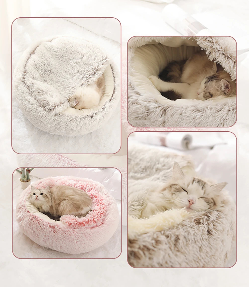 Soft Faux Fur Donut Calming Anti-Anxiety Pet Bed