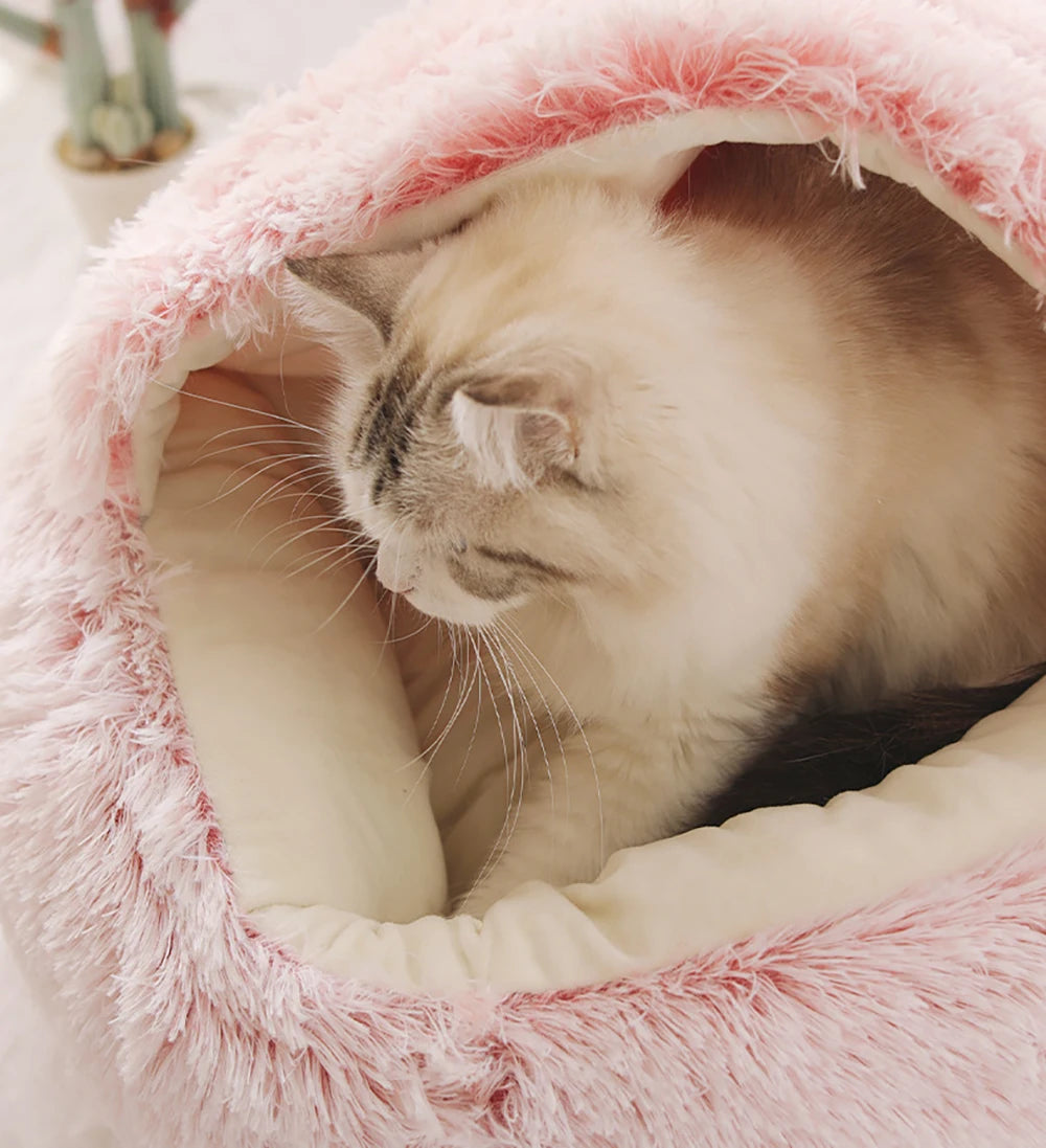 Soft Faux Fur Donut Calming Anti-Anxiety Pet Bed