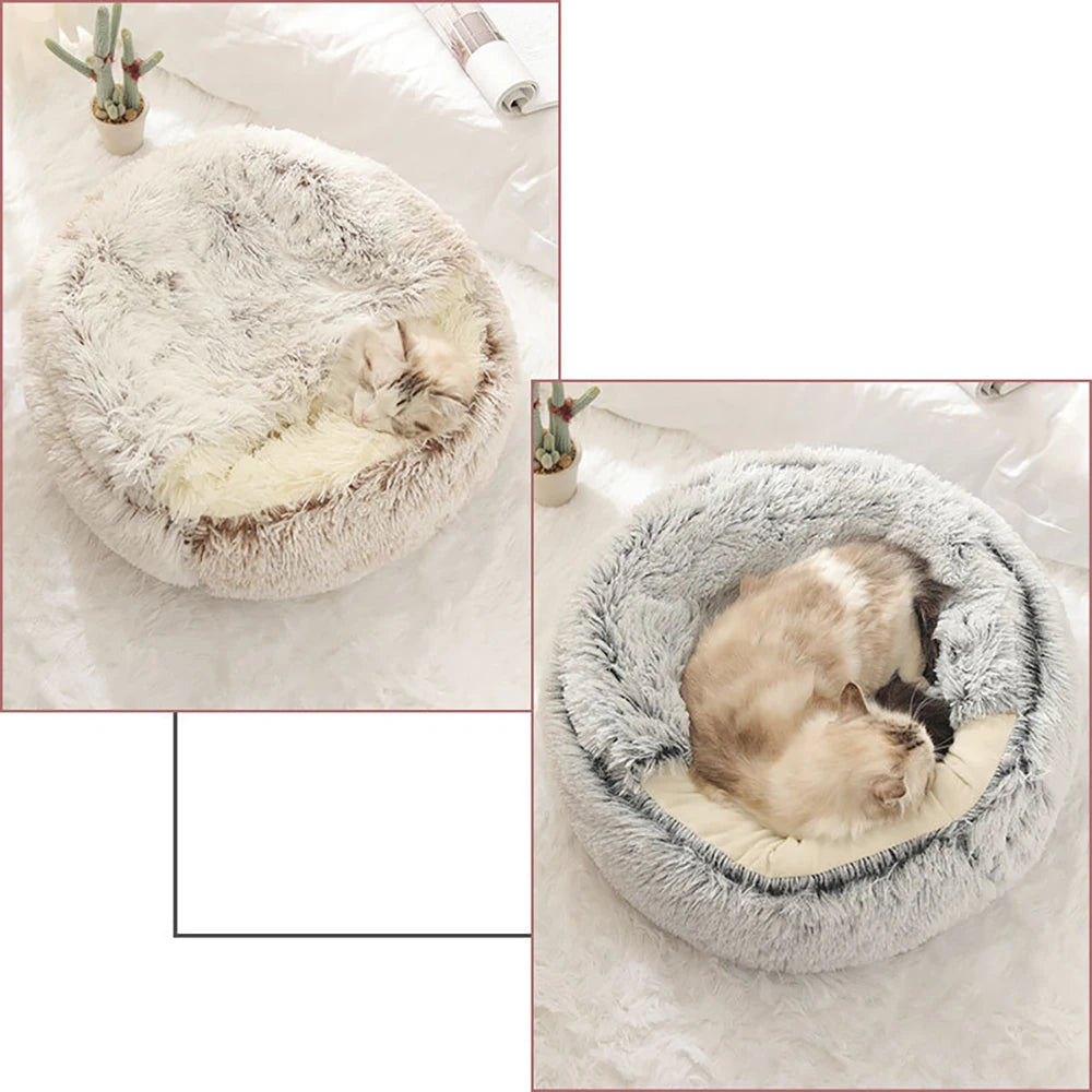 Soft Faux Fur Donut Calming Anti-Anxiety Pet Bed