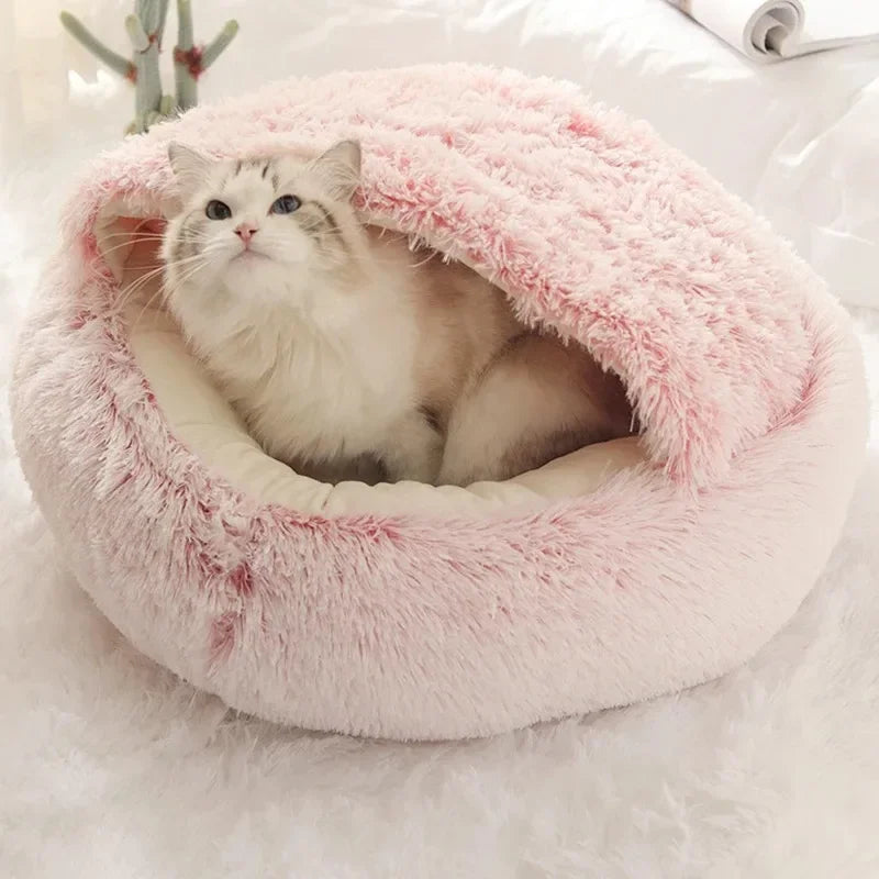 Soft Faux Fur Donut Calming Anti-Anxiety Pet Bed