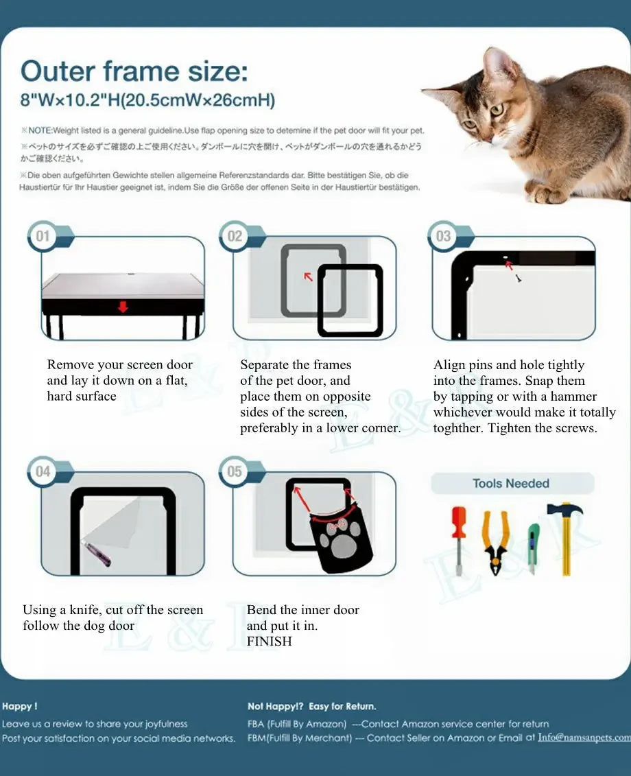 Pet Door New Safe Lockable Magnetic Screen Outdoor Dogs Cats Window Gate House Enter Freely Fashion Pretty Garden Easy Install