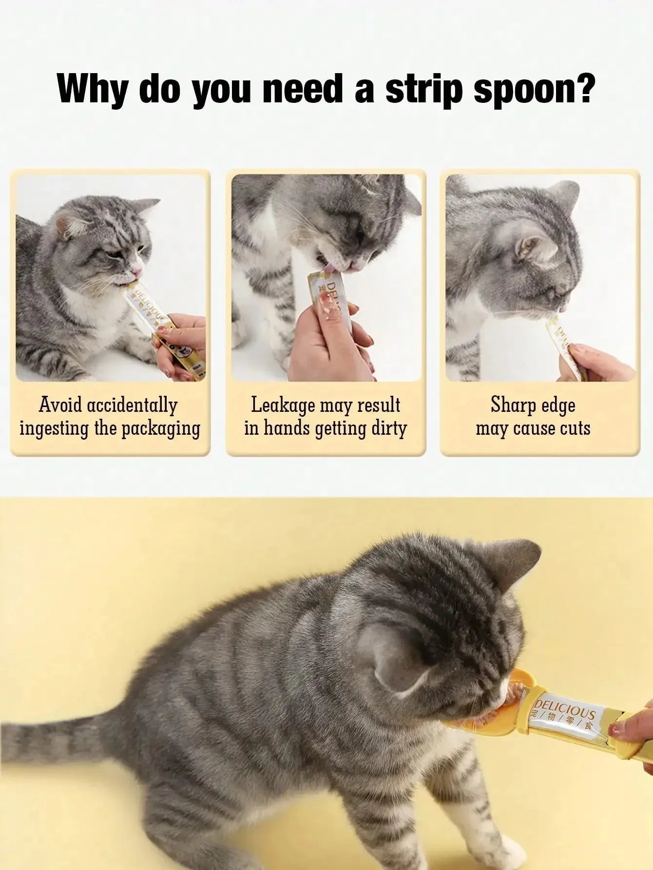 1/3PCS Cat Strip Feeder Spoon Long Handle Lickable Wet Food Feeder for Cats Pet Meat Mud Food Squeeze Dispense Spoon
