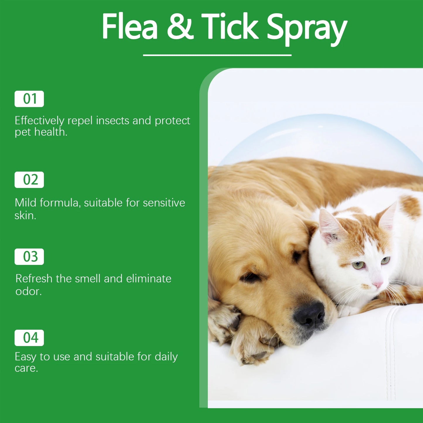 100ml Pet Flea Tick Prevention Spray Hypoallergenic Gentle Coat Skin Care for Dog and Cat with Non Irritating Daily Use