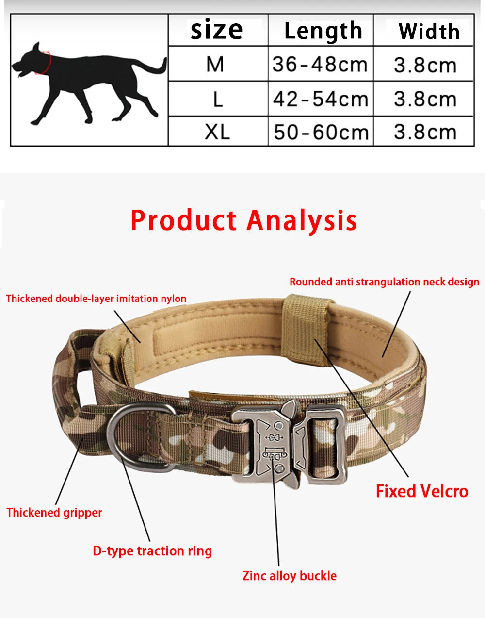 Tactical Dog Collar Metal Buckle Breathability Nylon Collar Medium and Large Dog Training Neck Collar Dog