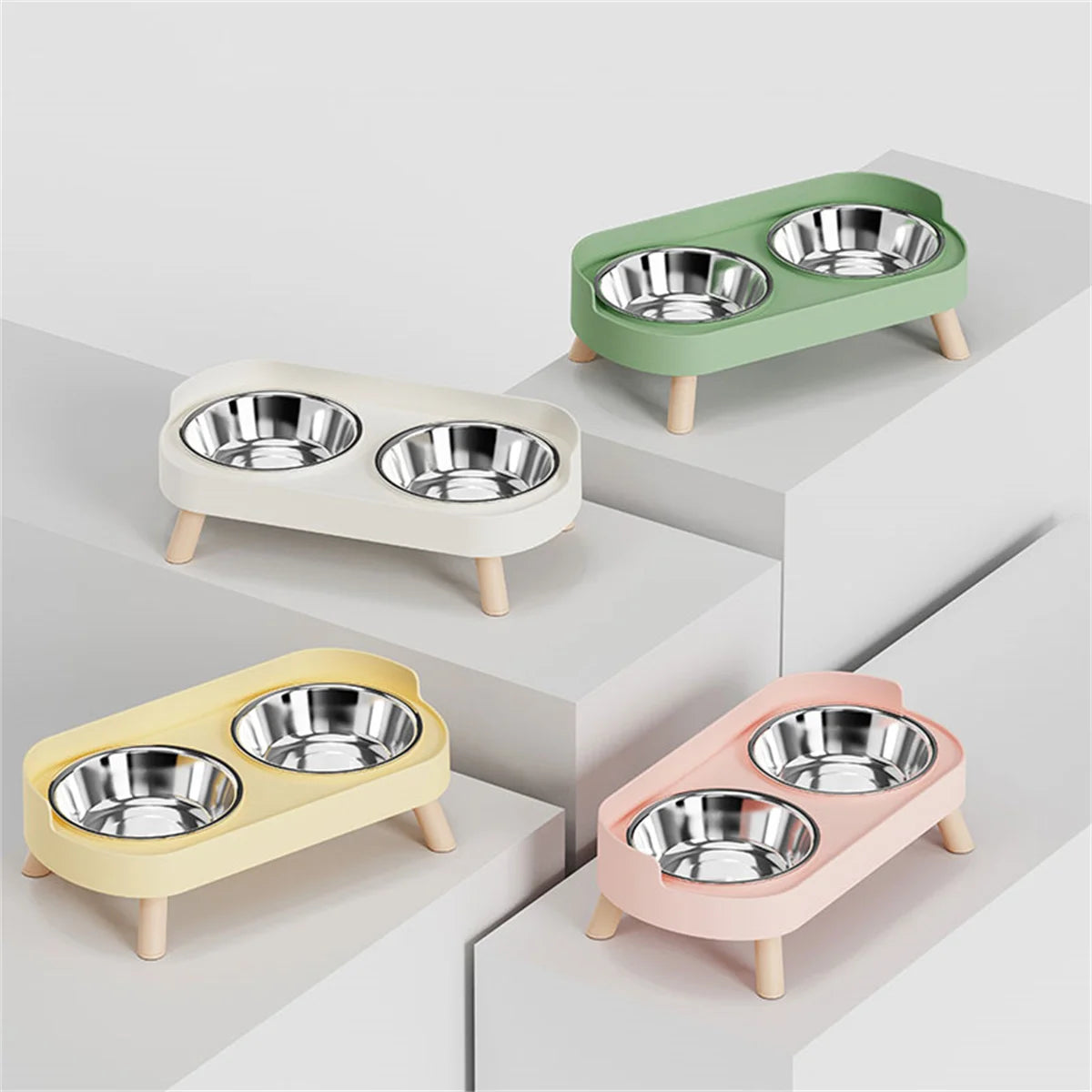 A Colorful Pet Double Bowl Fashion Feeding Large Capacity Stainless Steel Dog Bowl Drinking Water Neck Cat Double Bowl