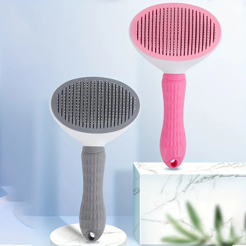 One-Click Pet Hair Removal Comb for Effortless Grooming of Dogs and Cats - Float Hair Removal Slicker Brush with Automatic Function