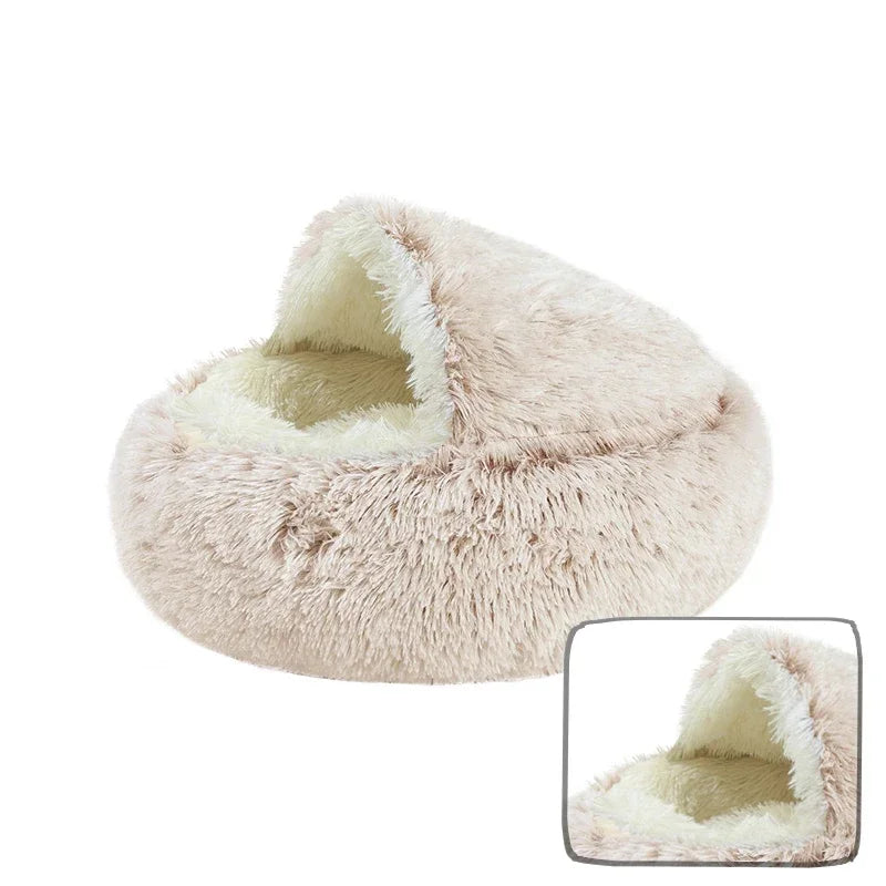Soft Faux Fur Donut Calming Anti-Anxiety Pet Bed