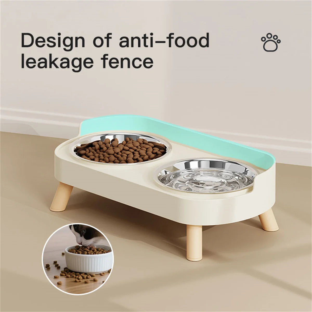 A Colorful Pet Double Bowl Fashion Feeding Large Capacity Stainless Steel Dog Bowl Drinking Water Neck Cat Double Bowl