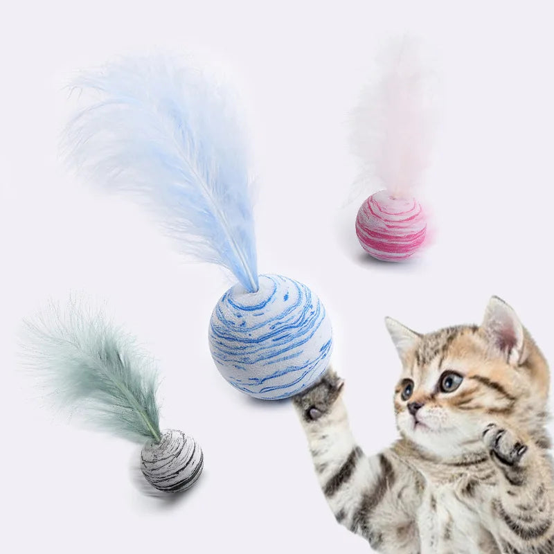 1/3/5 Pcs Cat Toy Ball Feather Funny Cat Toy Star Ball Plus Foam Ball Throwing Toys Interactive Plush Throwing Toys