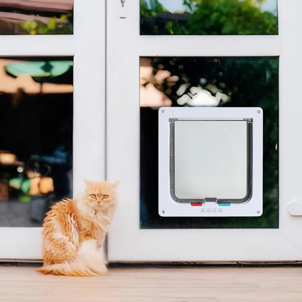 Cat Flap Door with 4 Way Security Lock ABS Plastic Gate Puppy Kitten Safety In/out Dog Cat Flap Door Kit