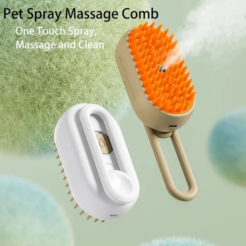 Steamy Dog Brush Electric Spray Cat Hair Brush 3 in 1 Dog Steamer Brush for Massage Pet Grooming Removing Tangled and Loose Hair