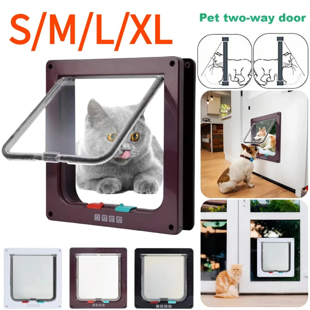 Cat Flap Door with 4 Way Security Lock ABS Plastic Gate Puppy Kitten Safety In/out Dog Cat Flap Door Kit