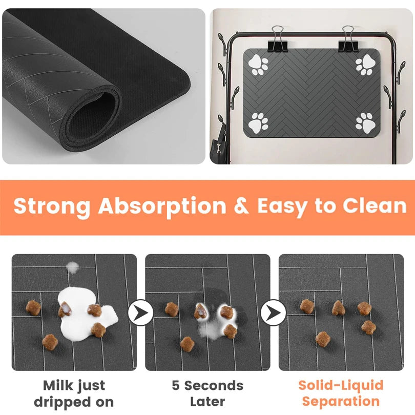 Pet Placemat for Food and Water Bowl, with Waterproof Rubber Backing, Quick Dry Water Mat for Dog Cat