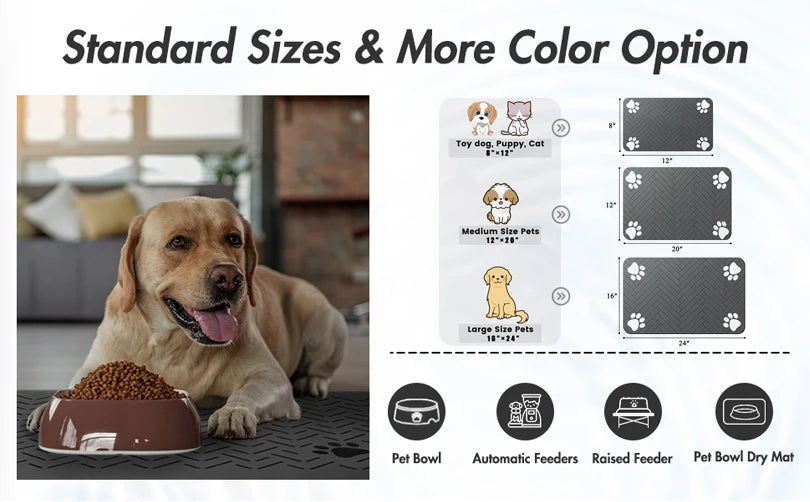 Pet Placemat for Food and Water Bowl, with Waterproof Rubber Backing, Quick Dry Water Mat for Dog Cat