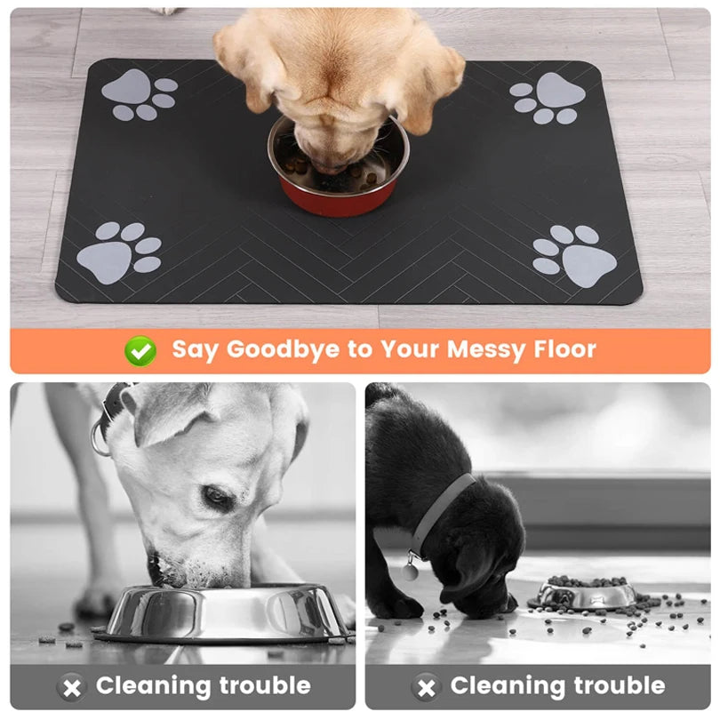 Pet Placemat for Food and Water Bowl, with Waterproof Rubber Backing, Quick Dry Water Mat for Dog Cat