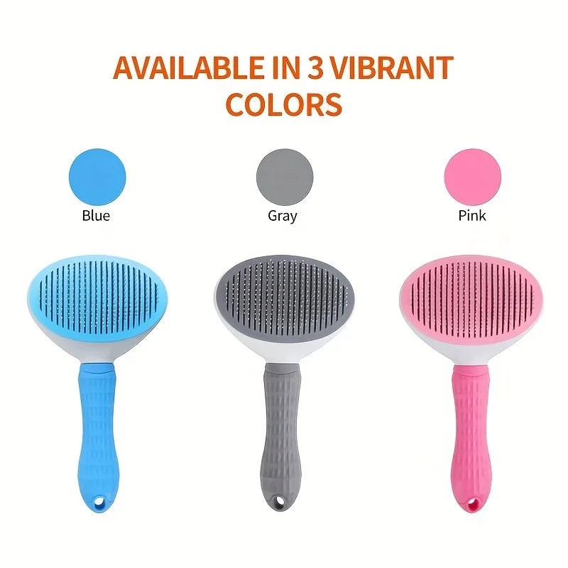 One-Click Pet Hair Removal Comb for Effortless Grooming of Dogs and Cats - Float Hair Removal Slicker Brush with Automatic Function