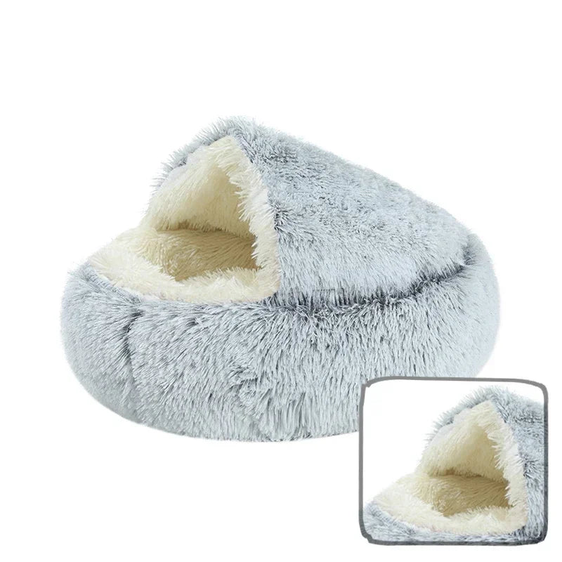 Soft Faux Fur Donut Calming Anti-Anxiety Pet Bed