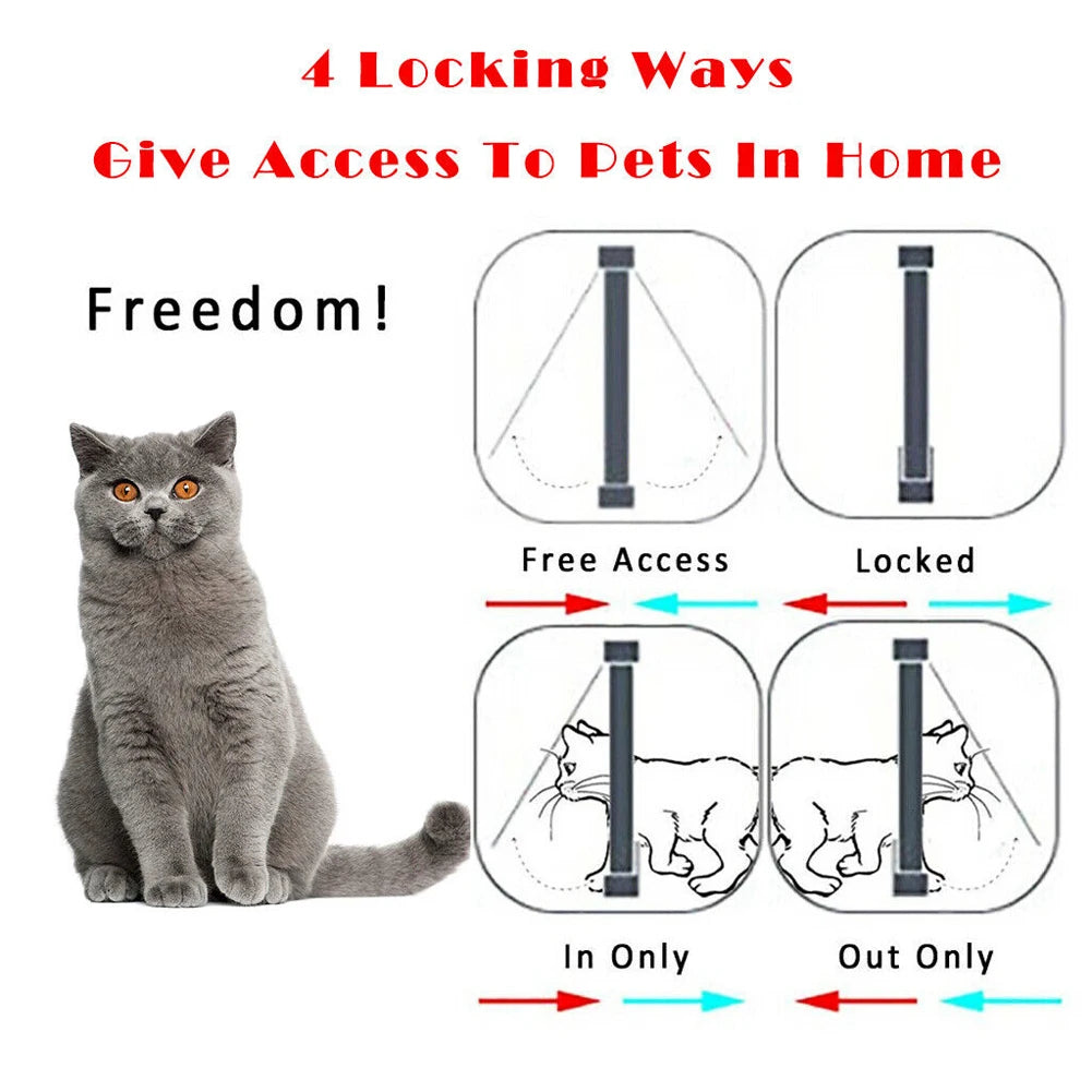 Cat Flap Door with 4 Way Security Lock ABS Plastic Gate Puppy Kitten Safety In/out Dog Cat Flap Door Kit