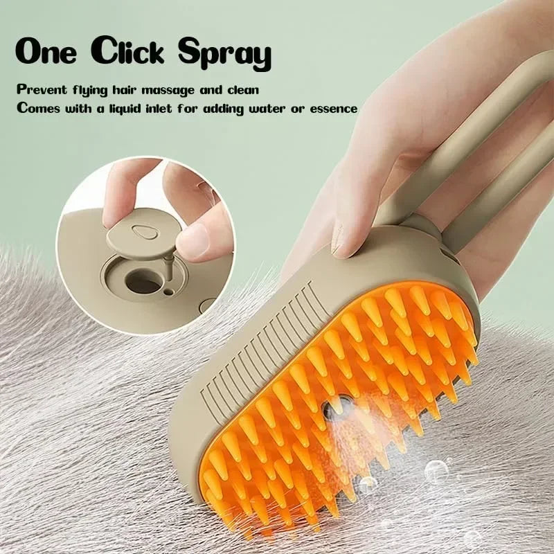 Steamy Dog Brush Electric Spray Cat Hair Brush 3 in 1 Dog Steamer Brush for Massage Pet Grooming Removing Tangled and Loose Hair