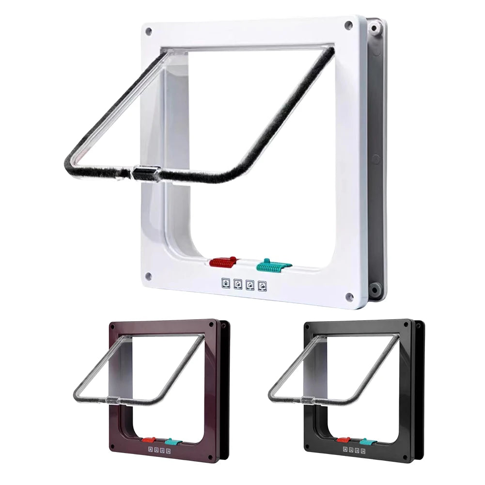 Cat Flap Door with 4 Way Security Lock ABS Plastic Gate Puppy Kitten Safety In/out Dog Cat Flap Door Kit