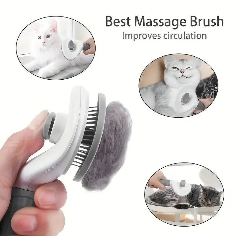 One-Click Pet Hair Removal Comb for Effortless Grooming of Dogs and Cats - Float Hair Removal Slicker Brush with Automatic Function