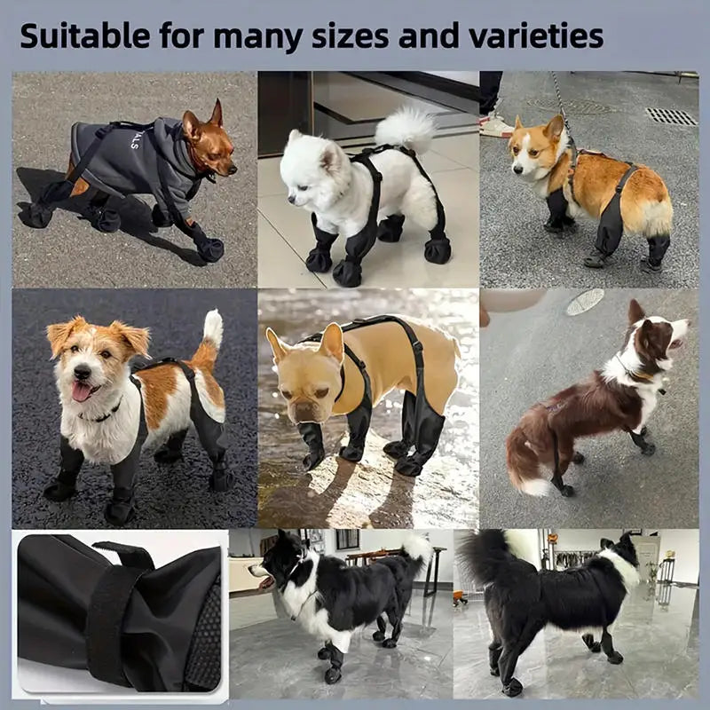 Waterproof Dog Boots Anti-Slip Dog Shoes with Rugged Rubber Sole, Pet Paw Protector for Small Medium Dogs