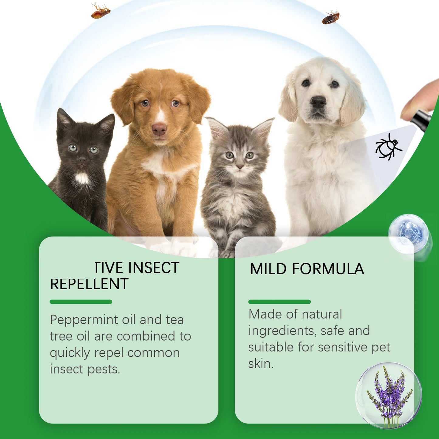 100ml Pet Flea Tick Prevention Spray Hypoallergenic Gentle Coat Skin Care for Dog and Cat with Non Irritating Daily Use