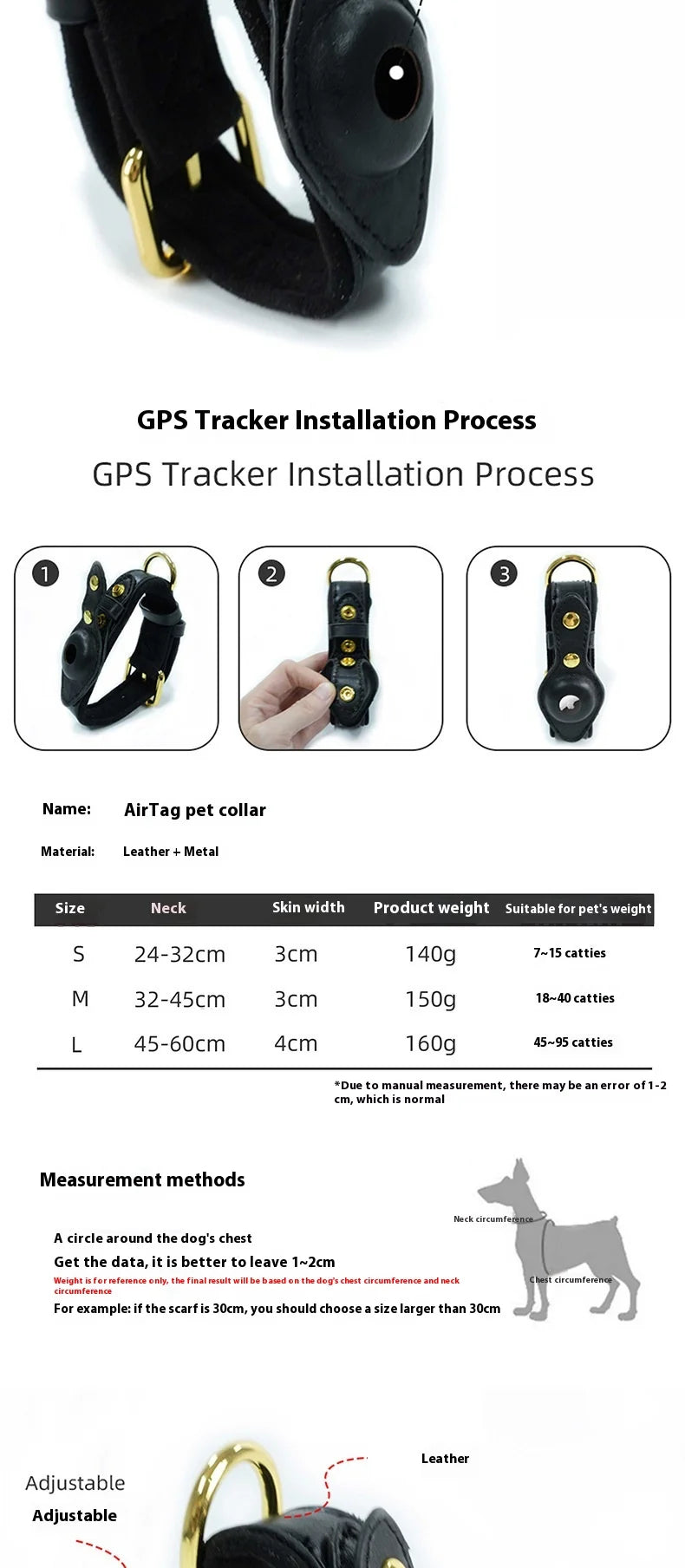 Apple Airtag Anti-Lost Dog Collar, Pet Accessories, Dog Protection Tracker, Anti-Lost Locator, Waterproof Dog leash