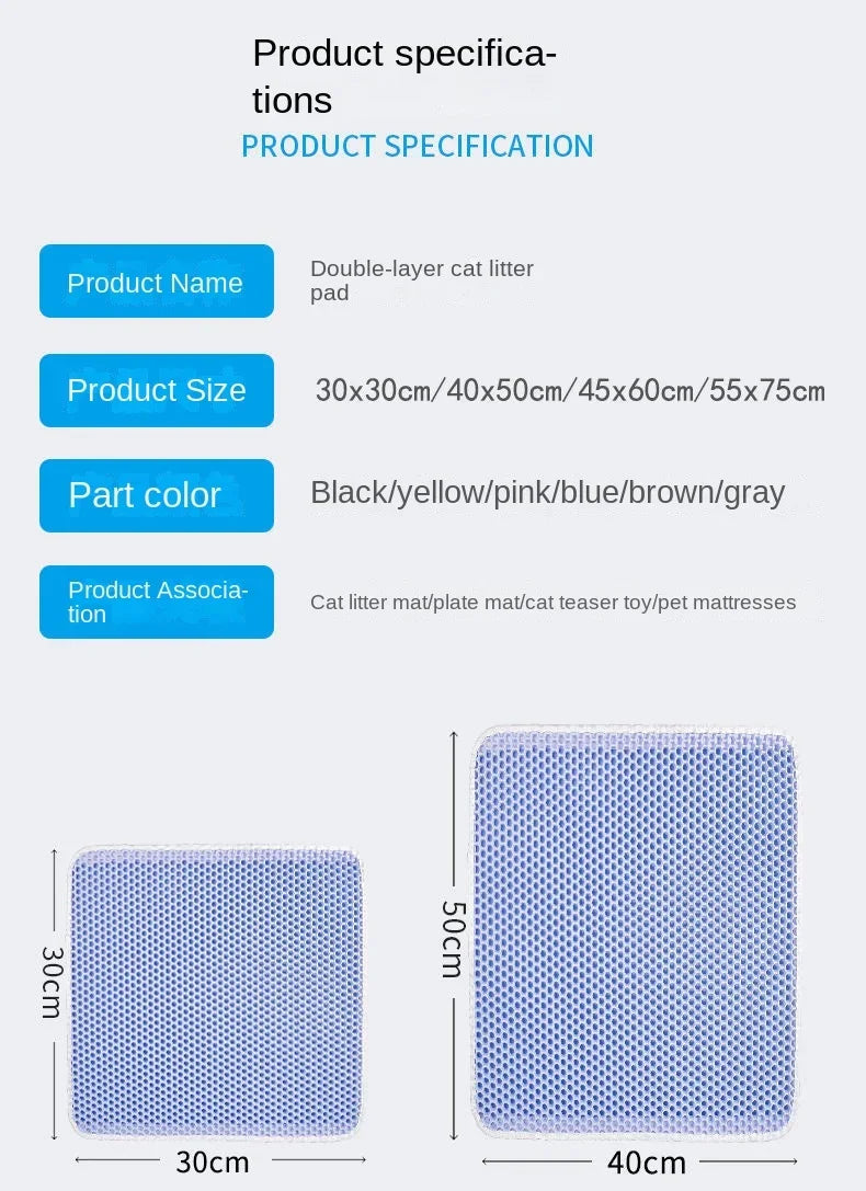 Waterproof Environmental Reusable Double Layers EVA Cat Sand Trapping Mat Non-slip Easy-to-clean Cat Litter Box Pad Mat