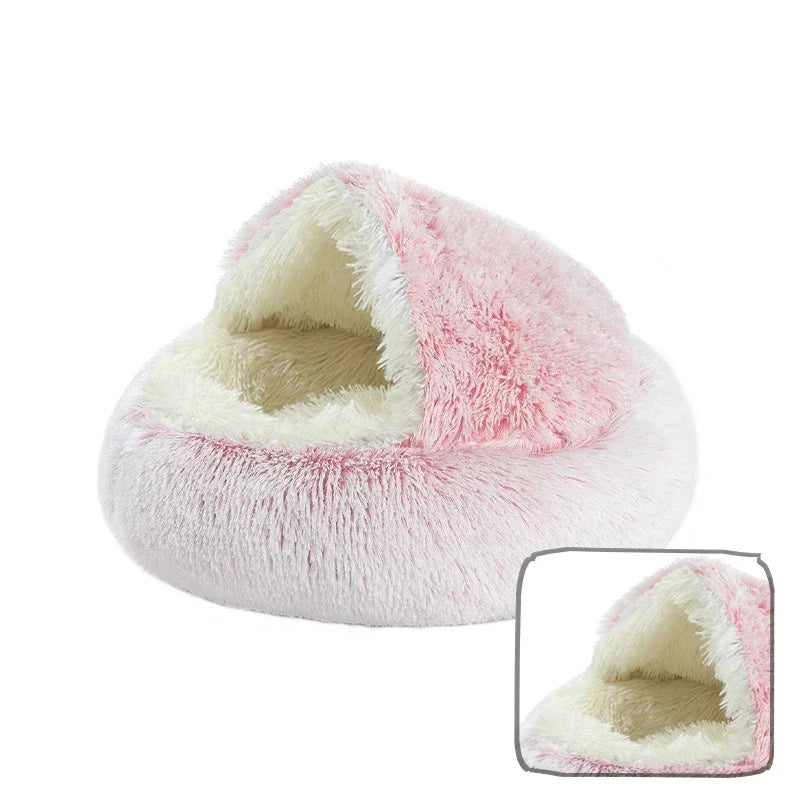 Soft Faux Fur Donut Calming Anti-Anxiety Pet Bed