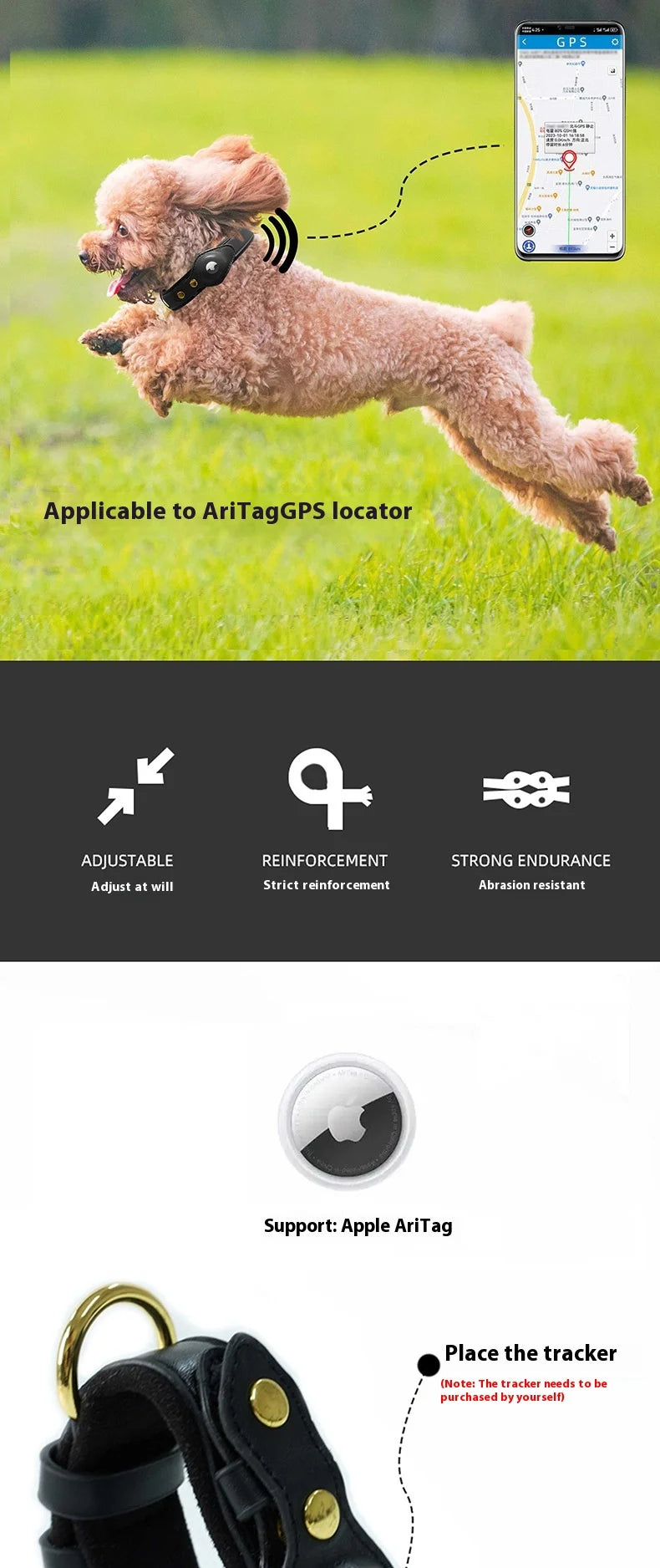 Apple Airtag Anti-Lost Dog Collar, Pet Accessories, Dog Protection Tracker, Anti-Lost Locator, Waterproof Dog leash