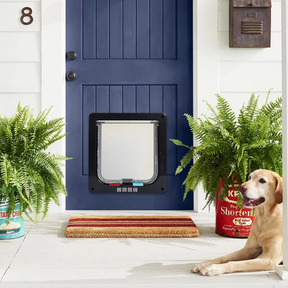 Cat Flap Door with 4 Way Security Lock ABS Plastic Gate Puppy Kitten Safety In/out Dog Cat Flap Door Kit