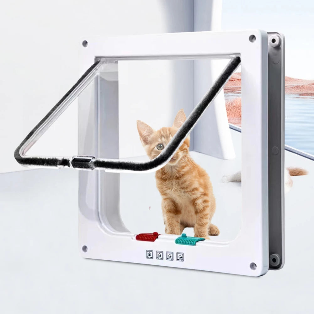 Cat Flap Door with 4 Way Security Lock ABS Plastic Gate Puppy Kitten Safety In/out Dog Cat Flap Door Kit