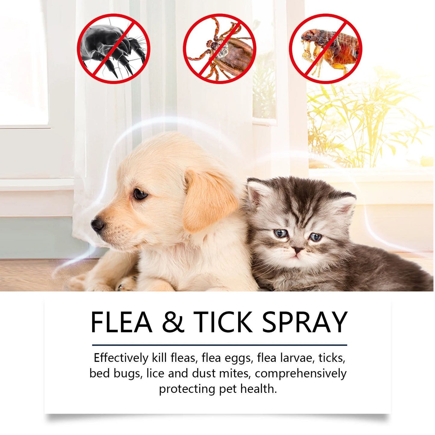 100ml Pet Flea Tick Prevention Spray Hypoallergenic Gentle Coat Skin Care for Dog and Cat with Non Irritating Daily Use