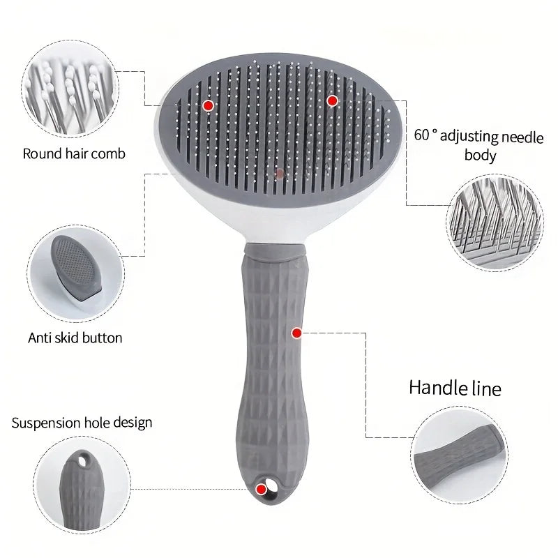 One-Click Pet Hair Removal Comb for Effortless Grooming of Dogs and Cats - Float Hair Removal Slicker Brush with Automatic Function