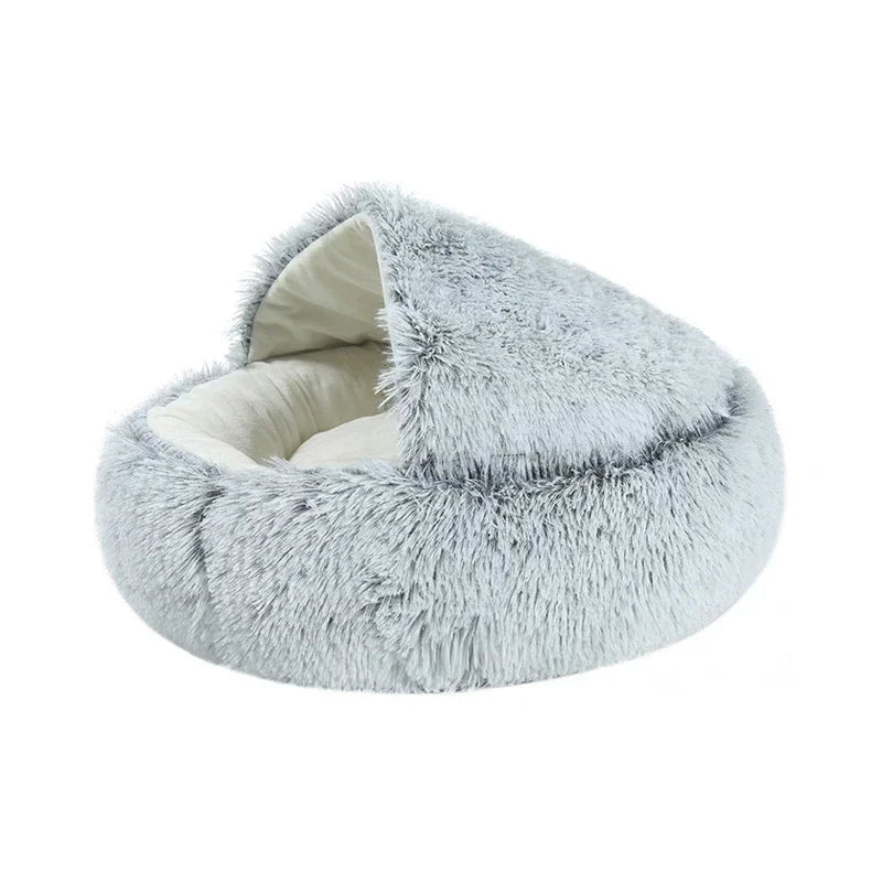 Soft Faux Fur Donut Calming Anti-Anxiety Pet Bed