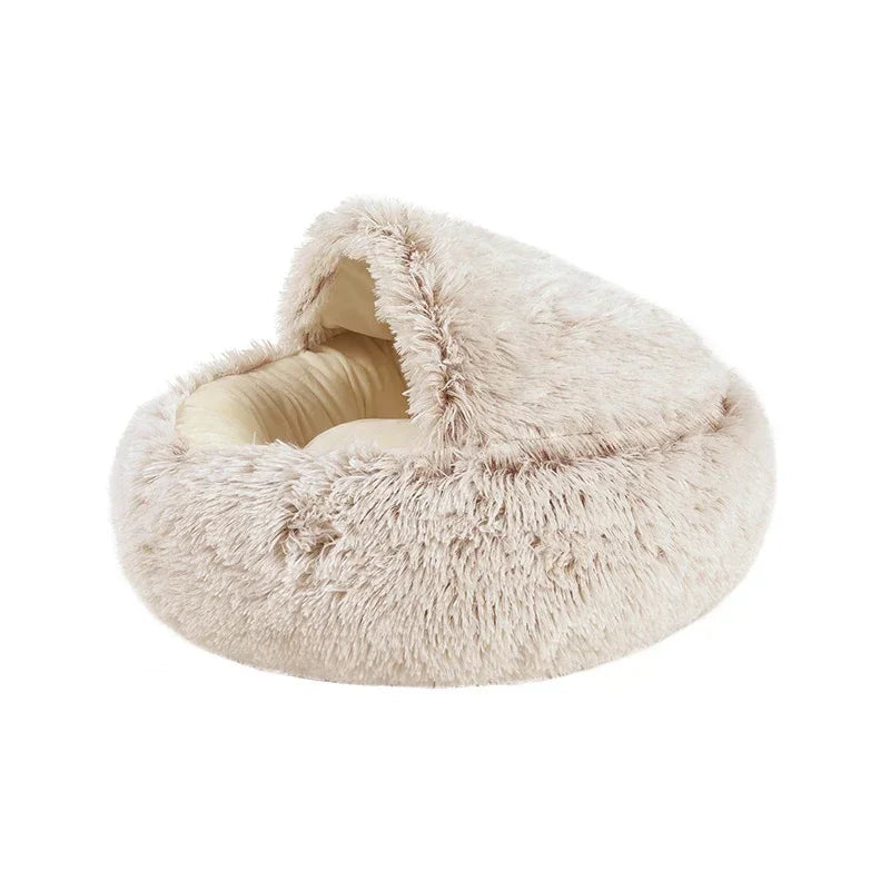 Soft Faux Fur Donut Calming Anti-Anxiety Pet Bed