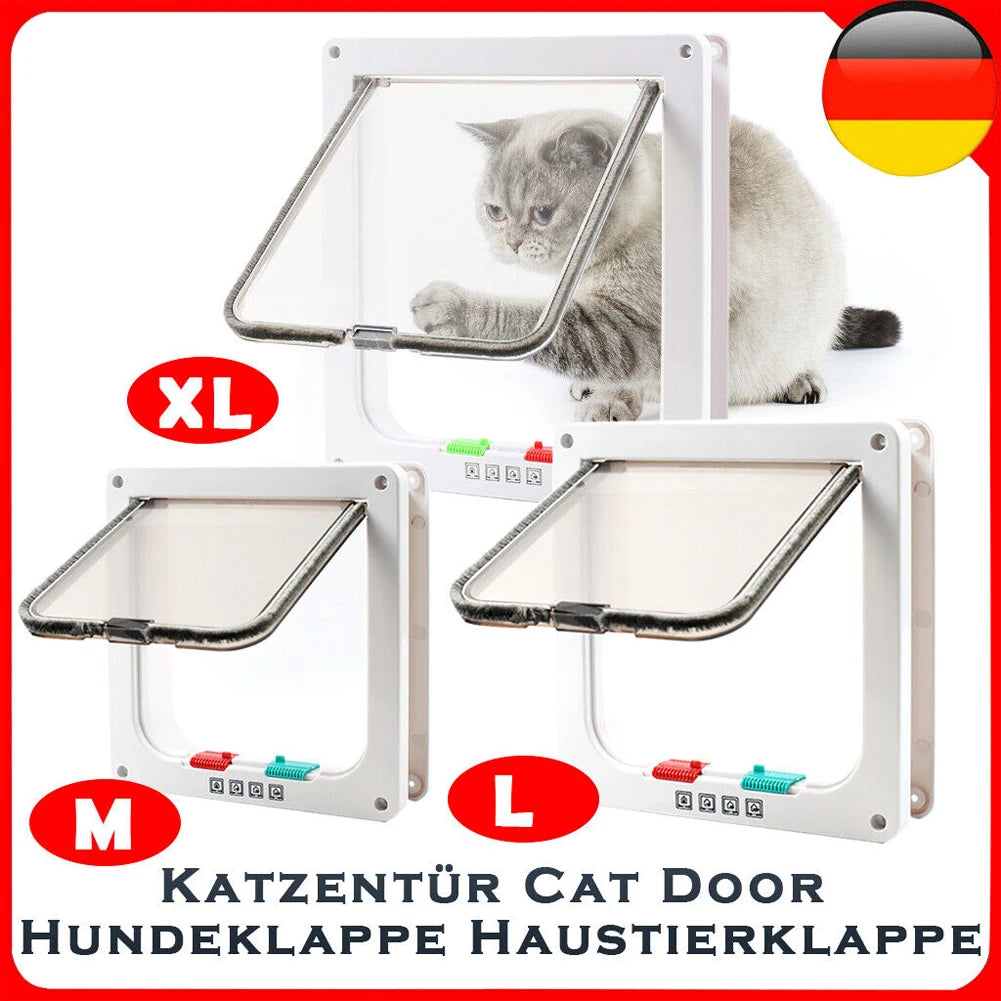 Cat Flap Door with 4 Way Security Lock ABS Plastic Gate Puppy Kitten Safety In/out Dog Cat Flap Door Kit