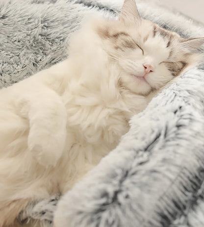 Soft Faux Fur Donut Calming Anti-Anxiety Pet Bed