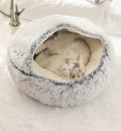 Soft Faux Fur Donut Calming Anti-Anxiety Pet Bed