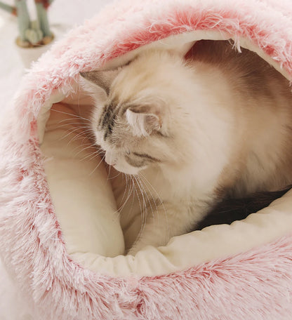 Soft Faux Fur Donut Calming Anti-Anxiety Pet Bed