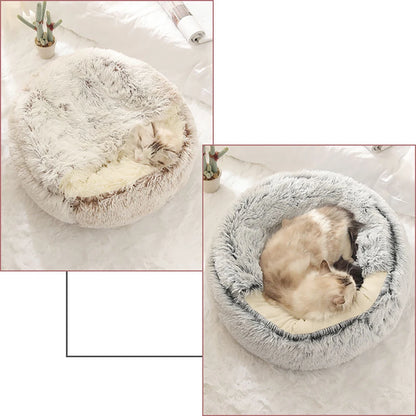 Soft Faux Fur Donut Calming Anti-Anxiety Pet Bed