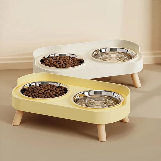 A Colorful Pet Double Bowl Fashion Feeding Large Capacity Stainless Steel Dog Bowl Drinking Water Neck Cat Double Bowl