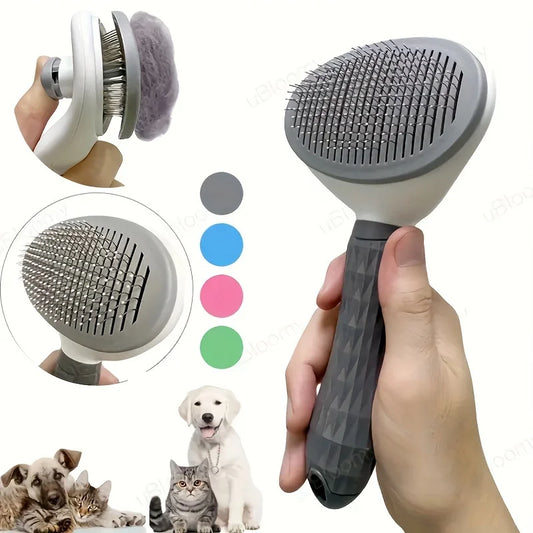 One-Click Pet Hair Removal Comb for Effortless Grooming of Dogs and Cats - Float Hair Removal Slicker Brush with Automatic Function