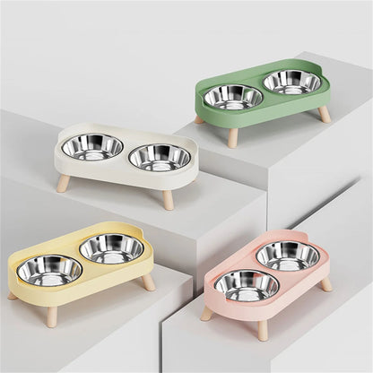 A Colorful Pet Double Bowl Fashion Feeding Large Capacity Stainless Steel Dog Bowl Drinking Water Neck Cat Double Bowl