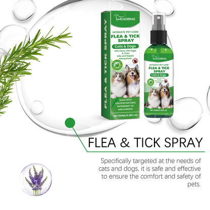 100ml Pet Flea Tick Prevention Spray Hypoallergenic Gentle Coat Skin Care for Dog and Cat with Non Irritating Daily Use