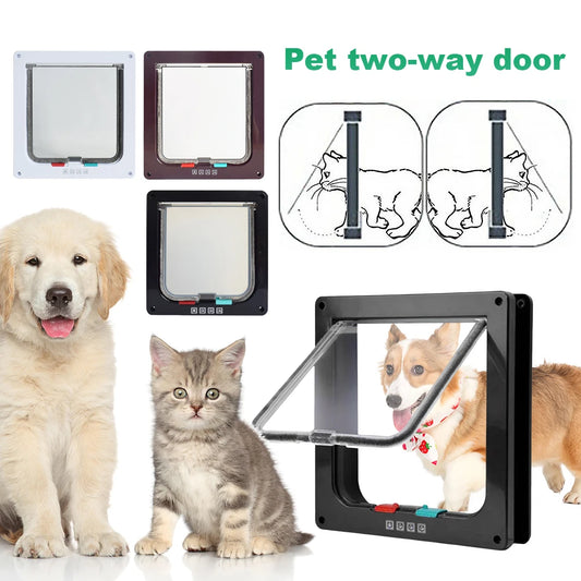 Cat Flap Door with 4 Way Security Lock ABS Plastic Gate Puppy Kitten Safety In/out Dog Cat Flap Door Kit