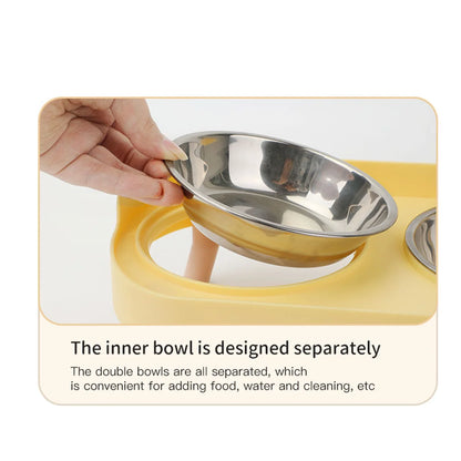 A Colorful Pet Double Bowl Fashion Feeding Large Capacity Stainless Steel Dog Bowl Drinking Water Neck Cat Double Bowl